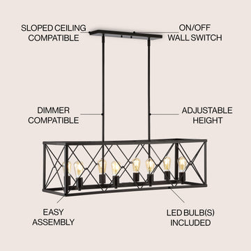 Galax 39" 8-Light Adjustable Iron Farmhouse Industrial LED Dimmable Pendant - JONATHAN Y